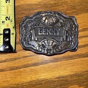 Vintage 1970s Lenny Name Belt Buckle Brass tone Metal Oden USA Rare “Lenny”￼